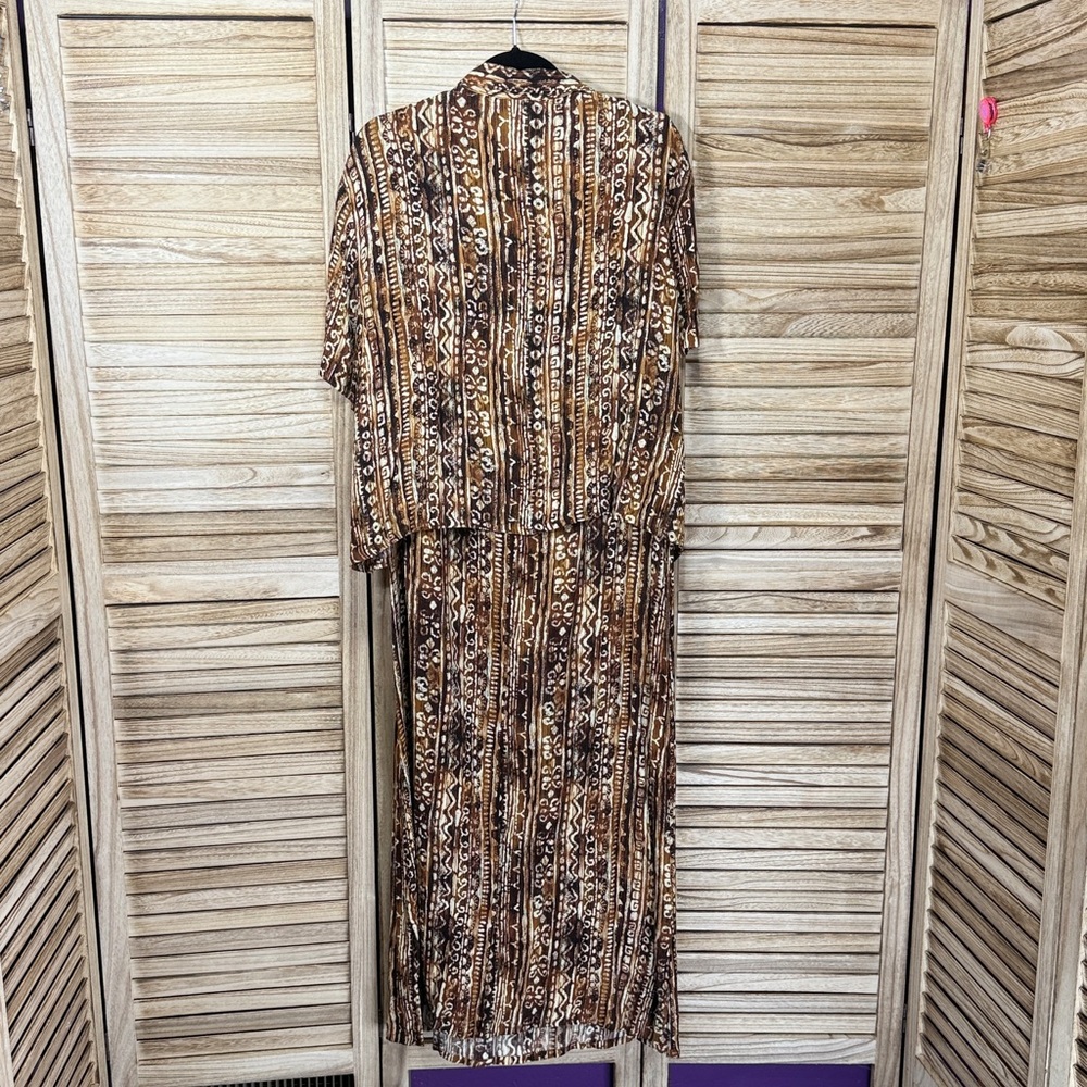 Outfit Dress Brown Patterned Two-Piece Set Maxi Size XL 1980's - Picture 7 of 15